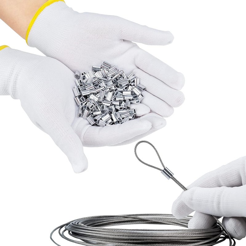 Sanuke 200PCs Wire Rope Sleeves, 1/16'' Cable Ferrules Double Barrel Ferrule Aluminum Crimping Loop Sleeves - Image 2